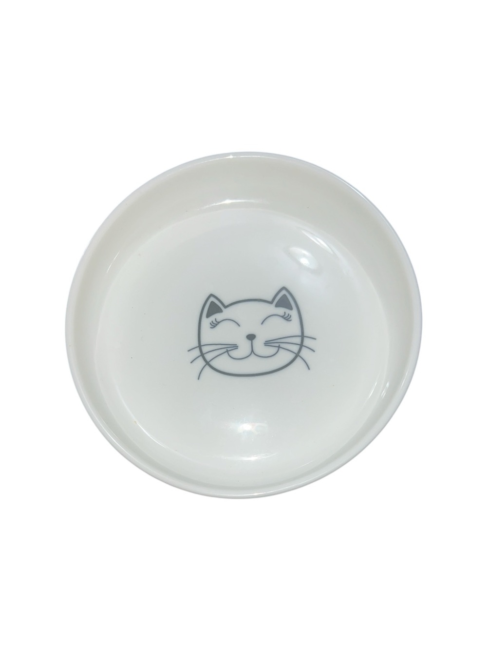 Ceramic Cat Bowl Shallow Food Dish Whisker Friendly White With Smiling Cat Face